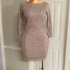 Tiana B. Taupe Lace Sequin Midi Dress